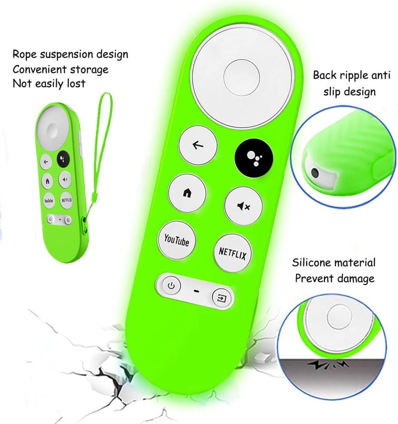 Griscen 4Pcs Remote Case Cover for Chromecast with Google TV 2020/ HD 2022 Remote, Glow Blue+Glow Green+Red(NO emit Light)+Dark Blue(NO emit Light),with 4 Lanyard, Anti Slip Silicone Protective Case - Image 5